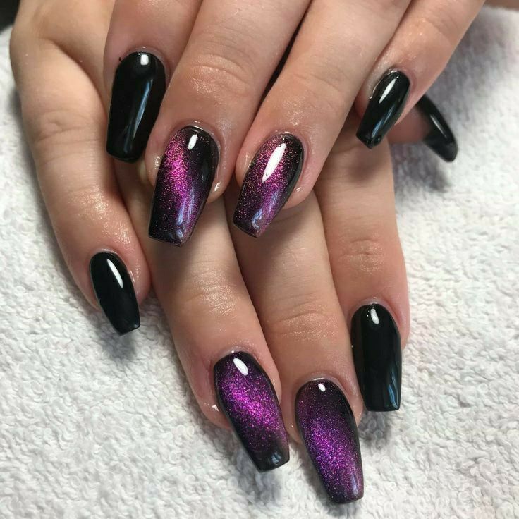 Black & Magenta Galaxy Shine Nails – With Complete Application Kit - Nail Shop