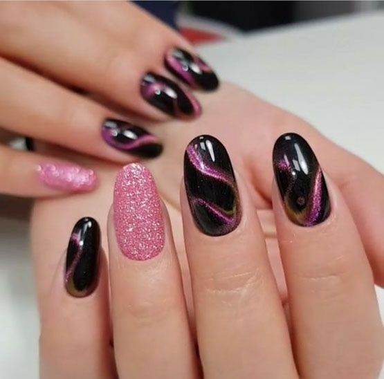 Black & Pink Galaxy Swirl Nails - Nail Shop
